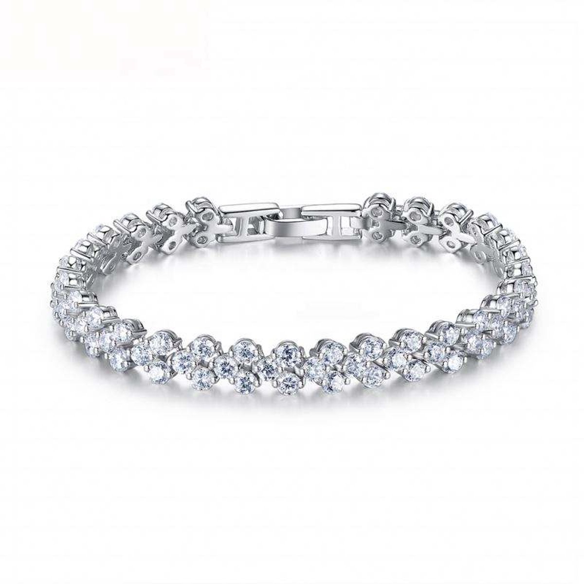 Lumici Kristallen Armband met Hartjes - Zilver - 17 cm