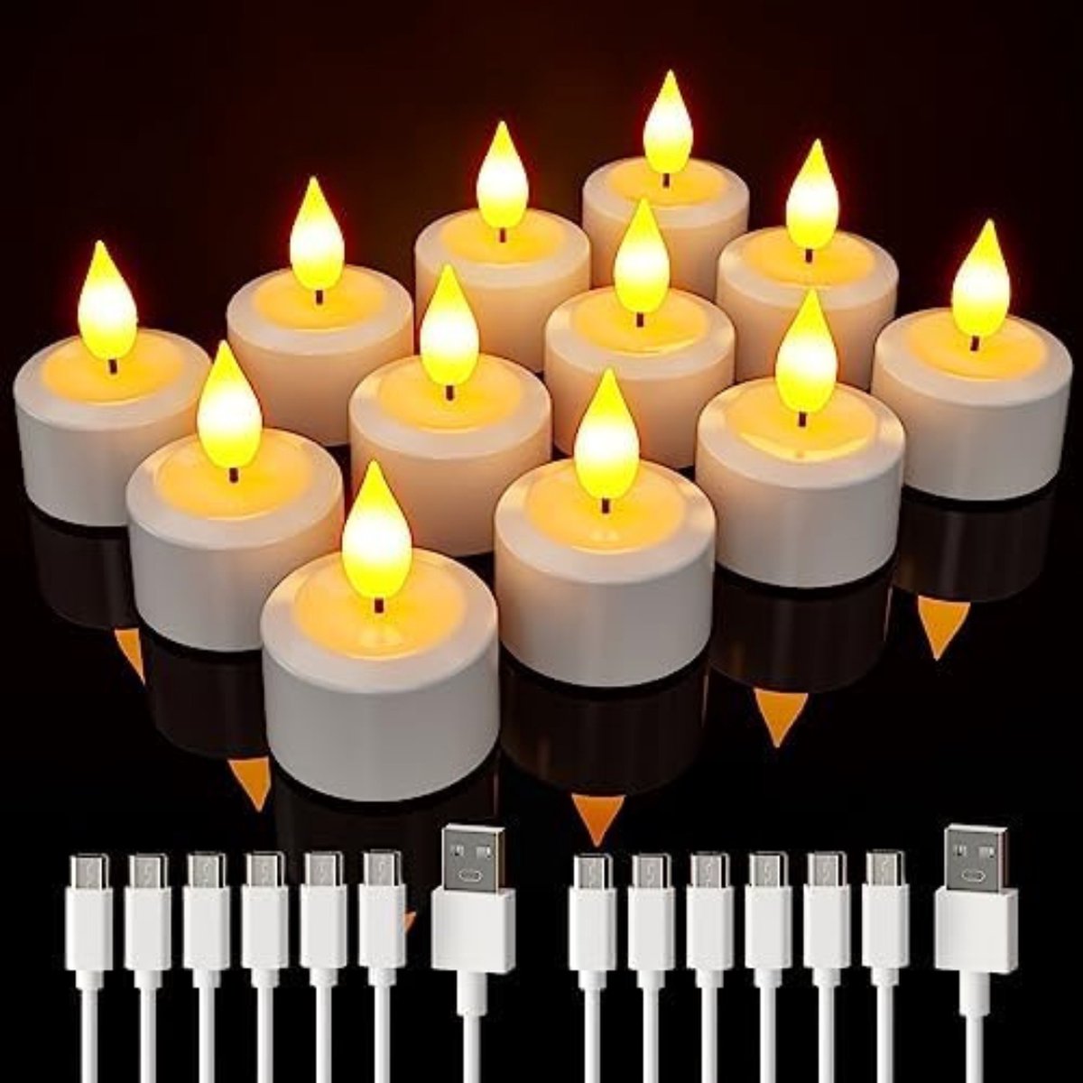 12 bougies chauffe-plat LED avec photophores et station de chargement