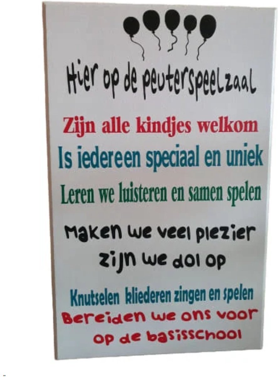 Tekstbord - spreukenbord - op de kleuter speelzaal - welkom - kinderen