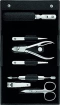 Klassiek Inox Manicure 7-Delige Set met Netjes Lederen Zaak, Zwart