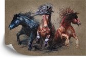 Fotobehang Drie Rennende Paarden
