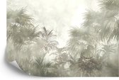 Fotobehang Tropical Trees And Leaves In Foggy Forest Wallpaper Design - 3D