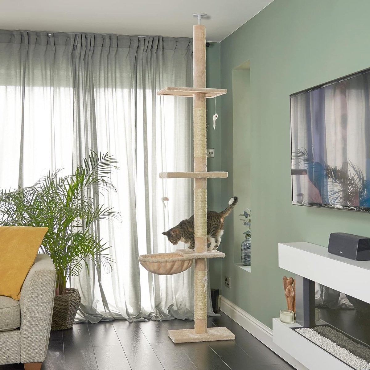 Arbre à chat Ramses 158 - Crème - poteau 9 cm diamètre - avec Hamac