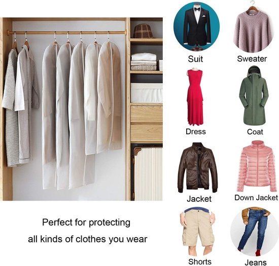 Lot De 5 Housses Vêtements Transparentes 60x100cm - Zip Anti-Poussière - Pour Robes Et Manteaux