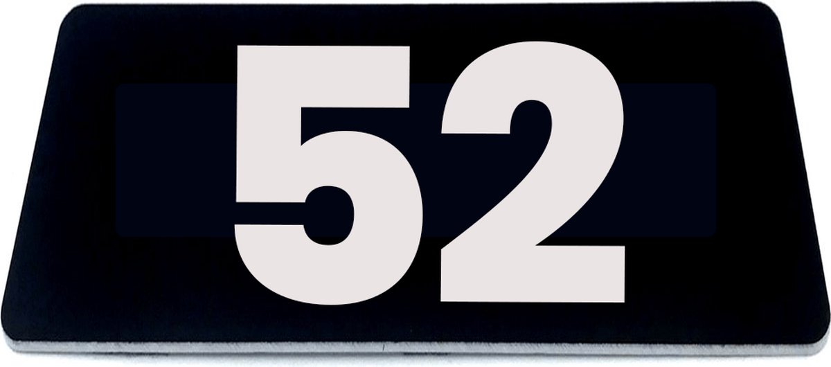 Nummerplaatje 52 - 80 x 50 x 1,6 mm - Zwart/wit - incl. 3M-tape | Nummerbordje - Deur en kamernummer - brievenbusnummers - Gratis verzending - 5 jaar garantie | Gratis Verzending