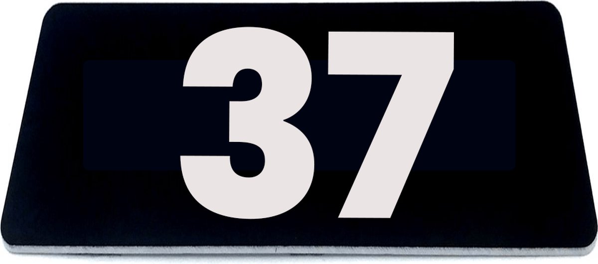 Nummerplaatje 37 - 80 x 50 x 1,6 mm - Zwart/wit - incl. 3M-tape | Nummerbordje - Deur en kamernummer - brievenbusnummers - Gratis verzending - 5 jaar garantie | Gratis Verzending