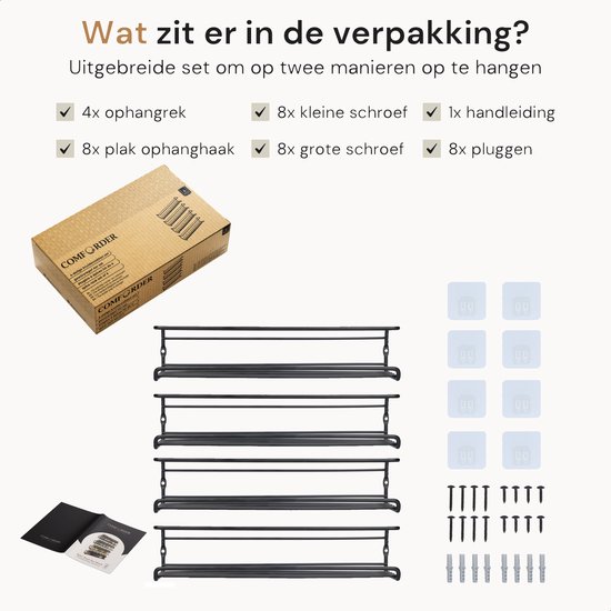 Comforder Spice Rack Étagères à épices - Spice Organizer - 4 Spice Racks - for 24 Pots d'herbes aromatiques - Zwart