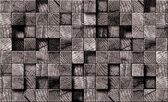 Fotobehang - Vlies Behang - Bruine Houten 3D Balken - Vierkanten - 208 x 146 cm