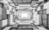 Fotobehang - Vlies Behang - 3D Grijze Houten Tunnel - 312 x 219 cm