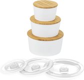 3 x boîtes avec couvercles en porcelaine, 6 x couvercles en bambou et plastique, pots blancs, pour farine, café, muesli ou accessoires de salle de bain
