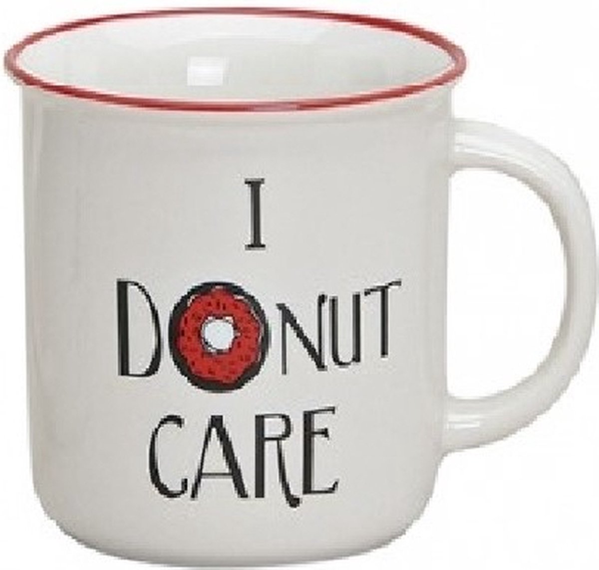 Grappige Mok met Opdruk: "I Donut Care" - Emaille-Stijl