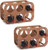 2x Houten wijnflessen rekken/wijnrekken compact voor 6 flessen 38 cm - Zeller - Keukenbenodigdheden - Woonaccessoires/decoratie - Wijnflesrekken/wijnflessenrekken/wijnrekken - Rek/houder voor wijnflessen