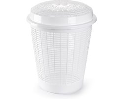 PlasticForte Wasmand met deksel - 50 liter - wit - rond - D45 x H57 cm - opbergmand