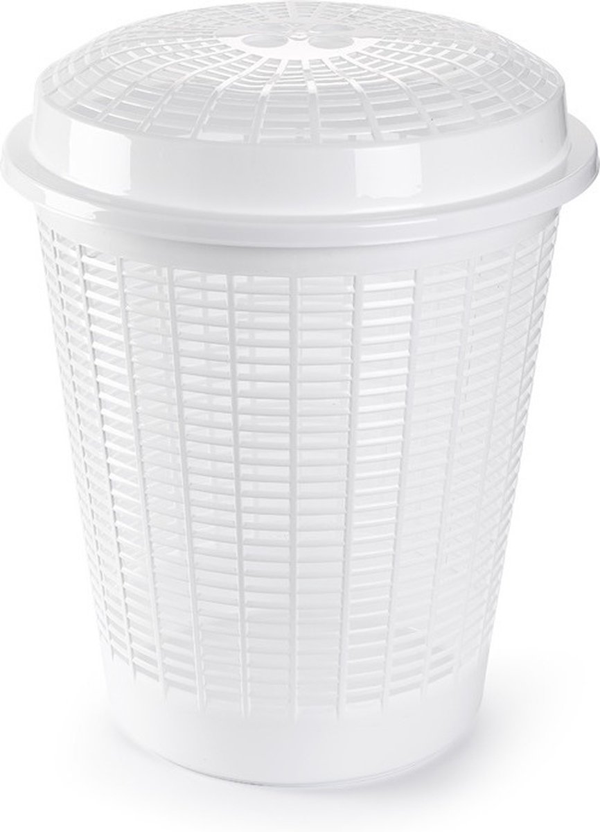 PlasticForte Wasmand met deksel - 50 liter - wit - rond - D45 x H57 cm - opbergmand