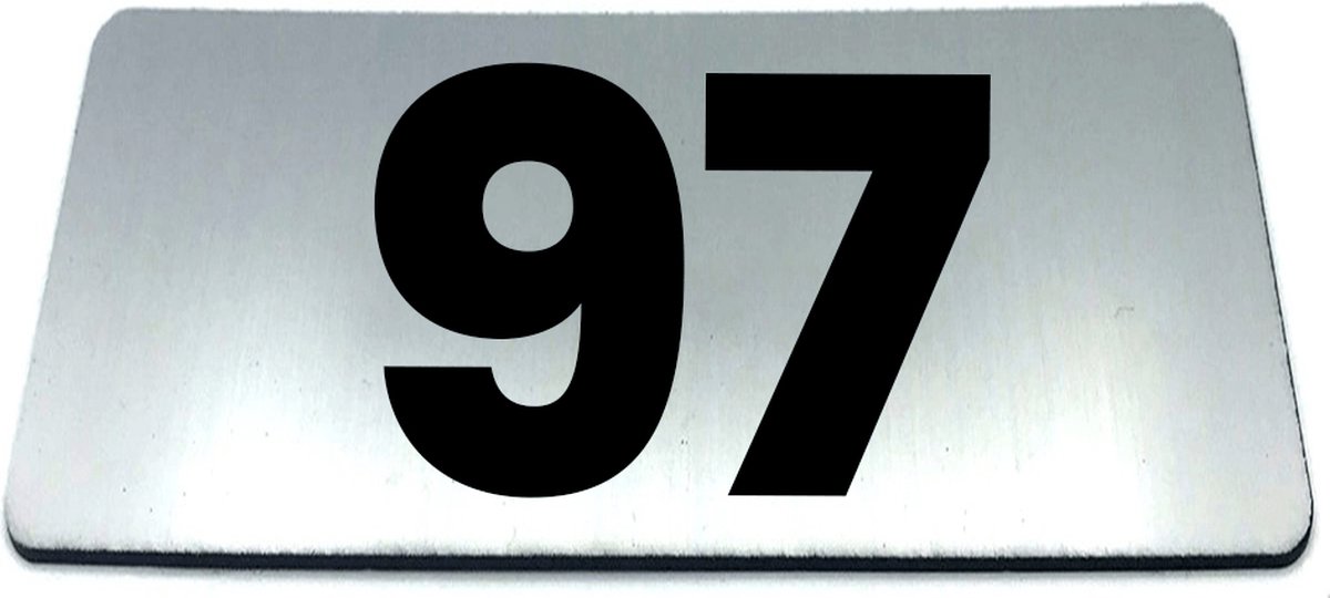 Nummerplaatje 97 - 80 x 50 x 1,6 mm - RVS-look geborsteld - Incl. 3M-tape | Nummerbordje - Deur en kamernummer - brievenbusnummers - Gratis verzending - 5 jaar garantie | Gratis Verzending