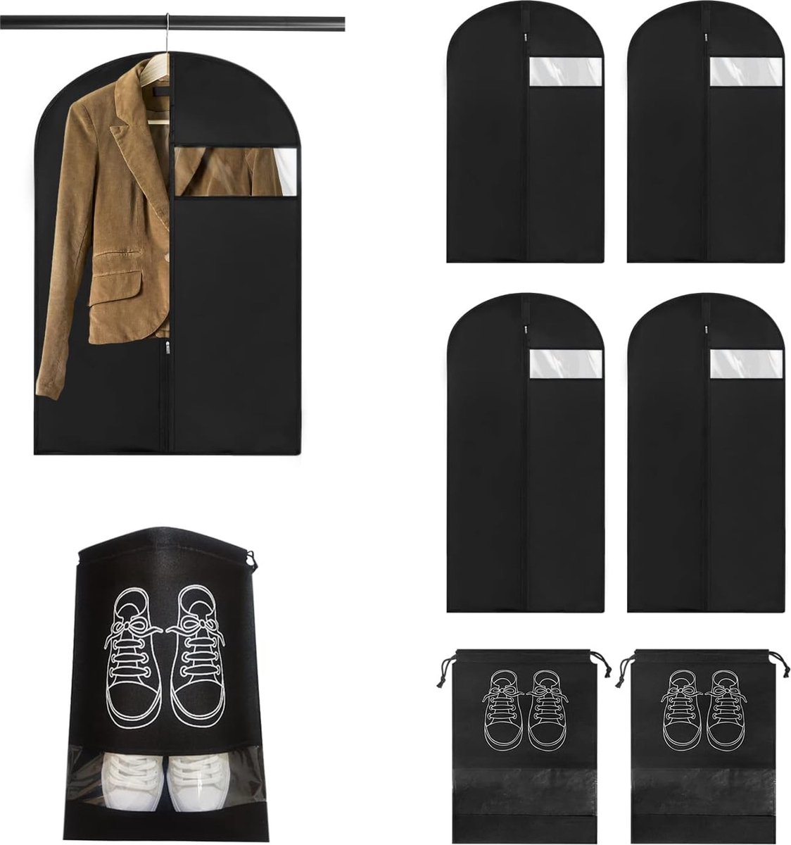 Housses Vêtements Tenbrachian - 2 Housses 60x120cm + 2 Sacs Chaussures, Anti-poussière