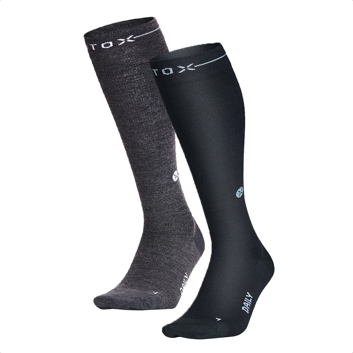 STOX Energy Socks Merino Everyday Sokken Heren - 2 Pack - Compressiekousen - Zwart / Lichtgrijs - Merino Wol Compressie Sokken - Naadloos - Steunkousen - Maat: 40-44 (2 paar)