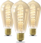 Lampe LED à filament spiralé Calex - Set de 3 pièces - Source de lumière Vintage rustique - E27 - Or - Lumière Wit chaude - Dimmable