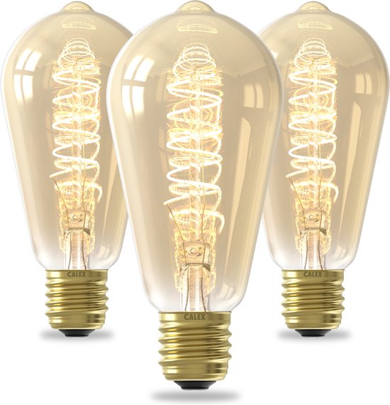 Calex Spiraal Filament LED Lamp - Set van 3 stuks - Rustiek Vintage Lichtbron - E27 - Goud - Warm Wit Licht - Dimbaar