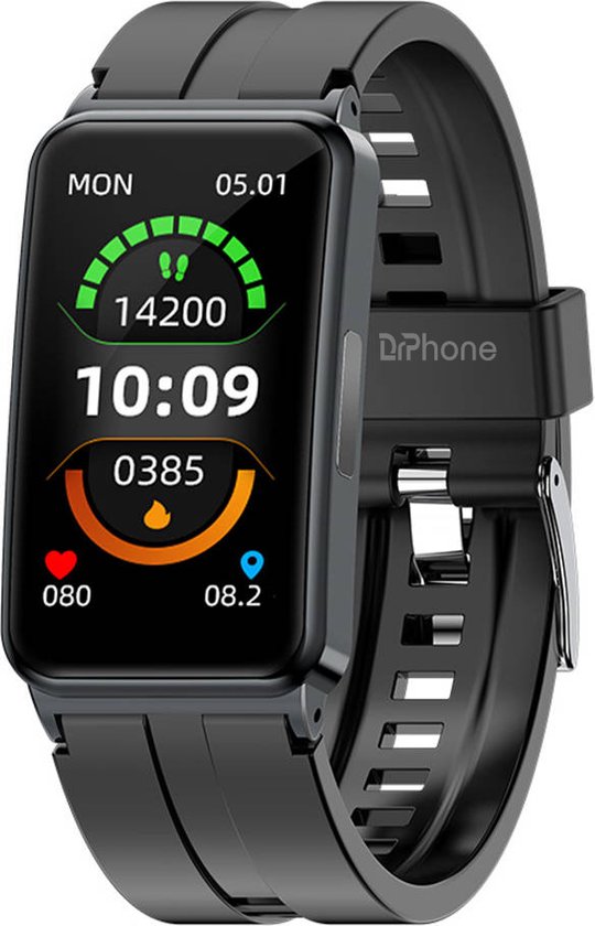 DrPhone GlucoSense Plus - Smartwatch PPG + ECG Hartslagmeter - Glucosemeter - Gezondheidsband Fitness Tracker - Zwart