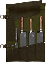 Porte-couteaux Witloft en cuir - 5 compartiments - Vert - Protège-couteau inclus