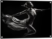Tuinposter – Ballerina Meisje aan het Dansen (Zwart-wit) - 80x60 cm Foto op Tuinposter (wanddecoratie voor buiten en binnen)