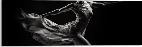 Acrylglas - Ballerina Meisje aan het Dansen (Zwart-wit) - 60x20 cm Foto op Acrylglas (Met Ophangsysteem)