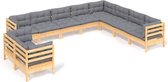 The Living Store Loungeset - Massief grenenhout - Grijs - Hoekbank- 63.5x63.5x62.5cm - Middenbank- 63.5x63.5x62.5cm - Zitkussen- 60x60x5cm - Rugkussen- 60x32x5cm