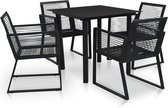 The Living Store Salon de jardin Rotin - Table à manger 80x80x74cm - 4 fauteuils - Zwart