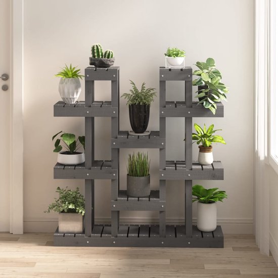The Living Store Houten Plantenstandaard - Grijs - 104.5 x 25 x 109.5 cm - Massief Grenenhout