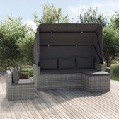 The Living Store Lounge set - Grijs - Rotin PE - 178 x 64 x 151,5 cm - Auvent pliable