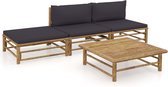 The Living Store Bamboe Loungehoek - Loungeset - 65x70x60 cm - Donkergrijs kussen