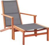 The Living Store Chaise longue Bois d'eucalyptus - Grijs - 64 x 92 x 83 cm - Avec repose-pieds - Bois d'eucalyptus Massief finition huile naturelle