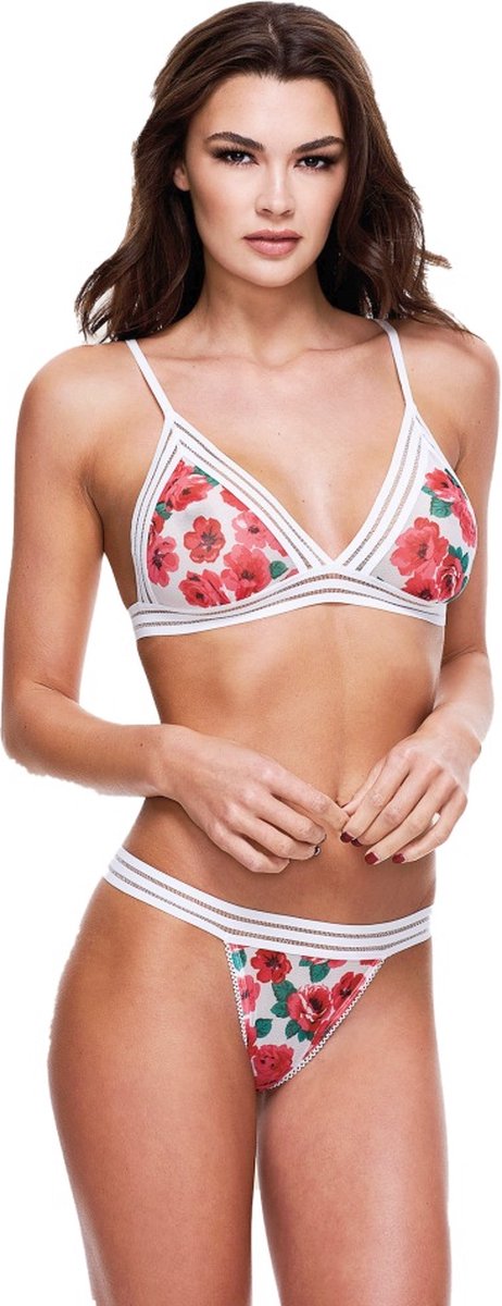 Goedkoopste Baci - White Floral & Lace Bra Set with Open Back Panty S/M