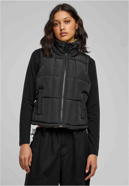 Urban Classics - Reversible Cropped Puffer Mouwloos jacket - 5XL - Zwart/Geel