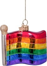 Ornament glass multi rainbow flag H7cm