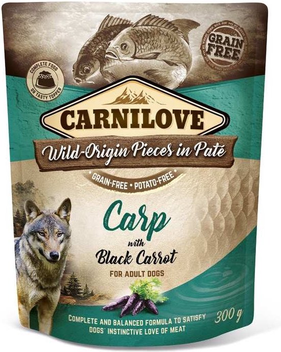 Carnilove Dog Pouch carpe Pate avec le noir de carotte 300 g - - Chiens  nourriture sèche | bol.com