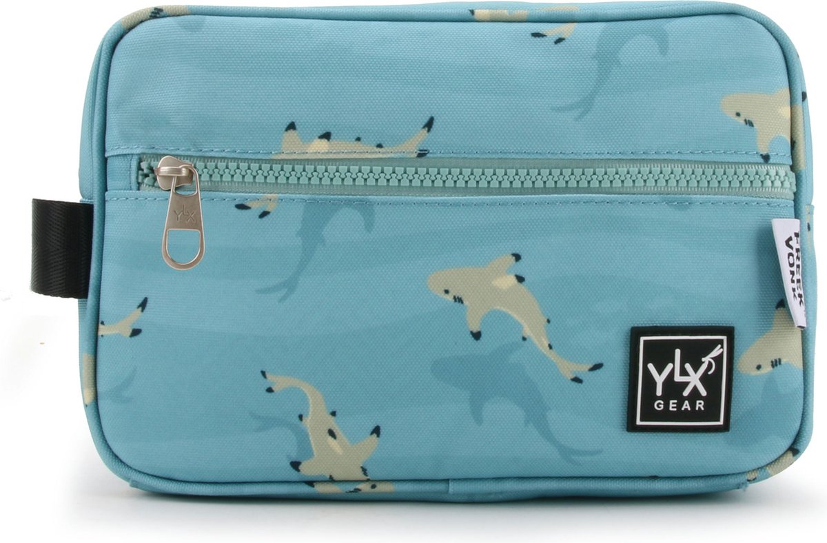 SALE: YLX Gear & Freek Vonk Willow Toiletry Bag | Turquoise Water & Sharks | Turkoise blauw met haaien, Toilettas, logeren, vakantie, dieren, kinderen, jongens, meisjes, unisex, dierenprint, jungle