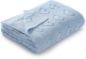 Babydeken van 100% katoen - knuffelig gebreide deken ideaal als pasgeboren baby, 100 x 80 cm (blauw)