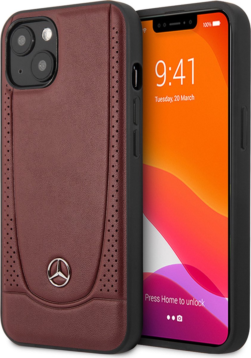 iPhone 15 Backcase hoesje - Mercedes-Benz - Effen Rood - Leer