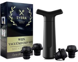 Sybra - Wijnstopper vacuüm - Met 4 Wijnstoppers - Wijn vacuüm pomp - Wijn accessoires - Wijnafsluiter - Wijndop - Wijn pomp - Vacuüm pomp - Wijn saver