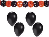 Halloween/horror thema feestslinger - pompoen - papier - 300 cm - versiering - incl. 10 ballonnen