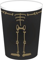 Haza Halloween/horror skelet feest bekers - 8x - zwart - papier - 250 ml