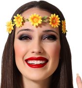 Atosa Verkleed haarband met bloemen - 4x - geel - meisjes/dames - Hippie/Flower Power