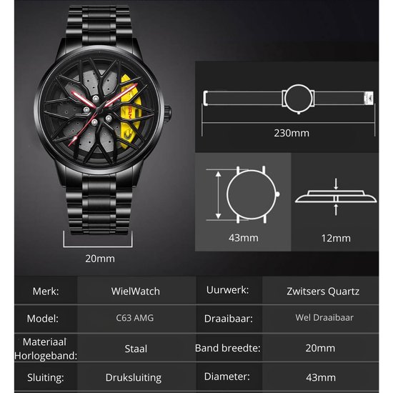 Nouvelle mode noir conception de roue de voiture montres à Quartz hommes jante m