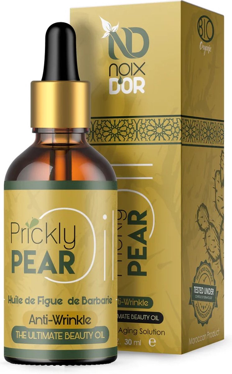 Noix Dor Cactusvijgolie Puur 30 ml - Prickly pear oil - EU Bio Keurmerk - Haar, huid & gezicht - Koudgeperst & biologisch - Proefdiervrij - Vitamine K & E - Omega 9 & 6 - Huidveroudering - Anti-aging - Littekens - Anti-rimpel - Moroccan Argan Oil