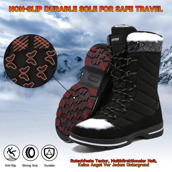 Winter Sneeuwlaars Dames - Waterdichte Sneeuwlaarzen - Winter Fleece Gevoerd Warme Winterlaarzen - Snowboots Antislip Outdoor - Zwart - Maat 40