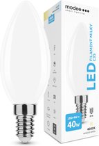 Modee Lighting - LED Filament lamp - E14 C35 4W - 4000K helder wit licht - Melkglas