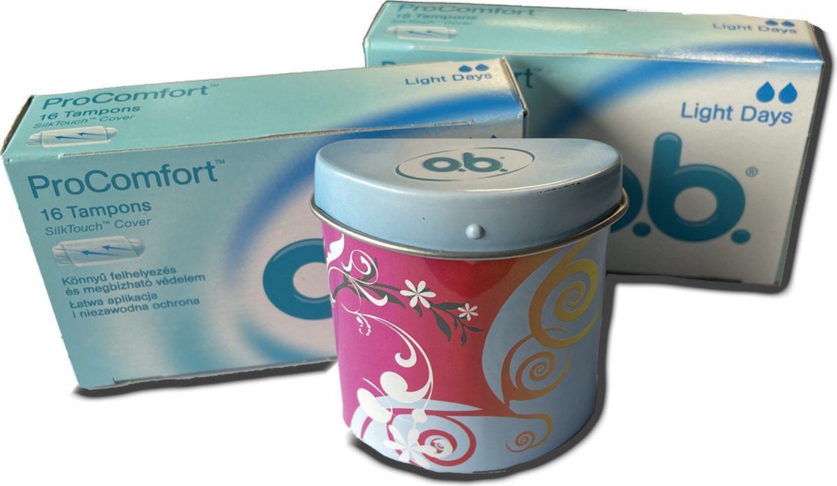 Goedkoopste O.B. ProComfort Tampons Light Days - 4 x 16 stuks met 2 x bewaarblikje - Reis Blik (Limited edition