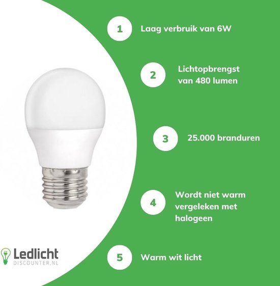 Spectrum - LED lamp - E27 fitting - 6W vervangt 41W - Warm wit licht 3000K